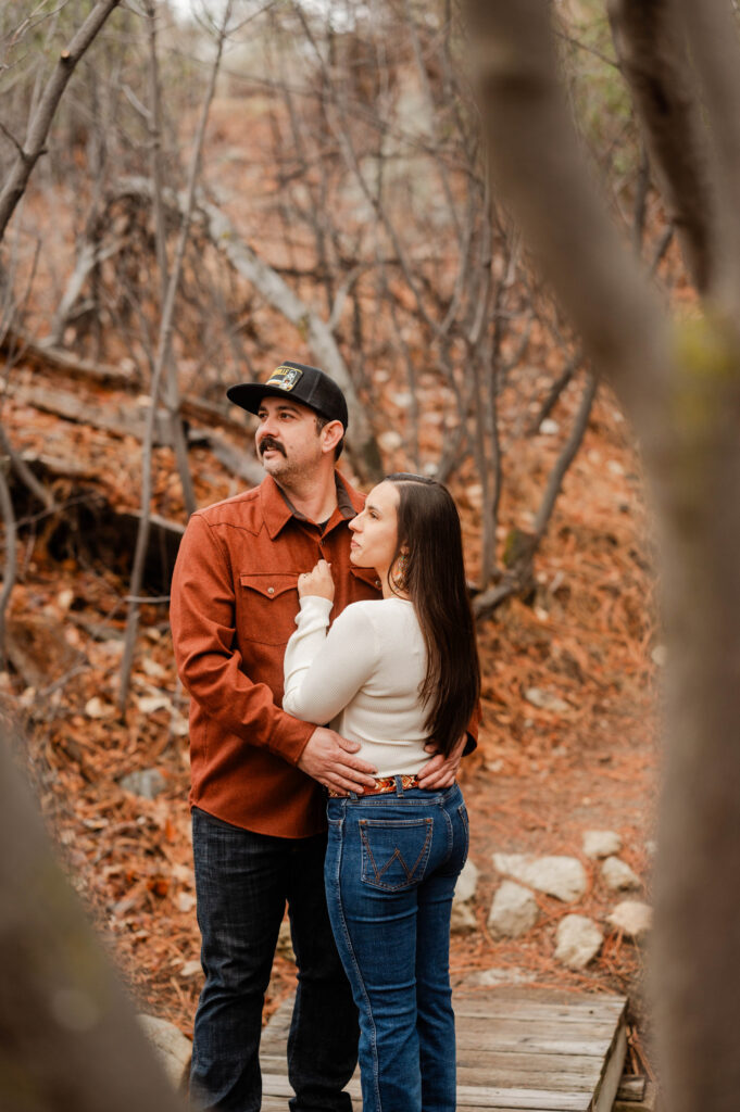 A couple portrait during an engagement session in Washoe Valley, Nevada.