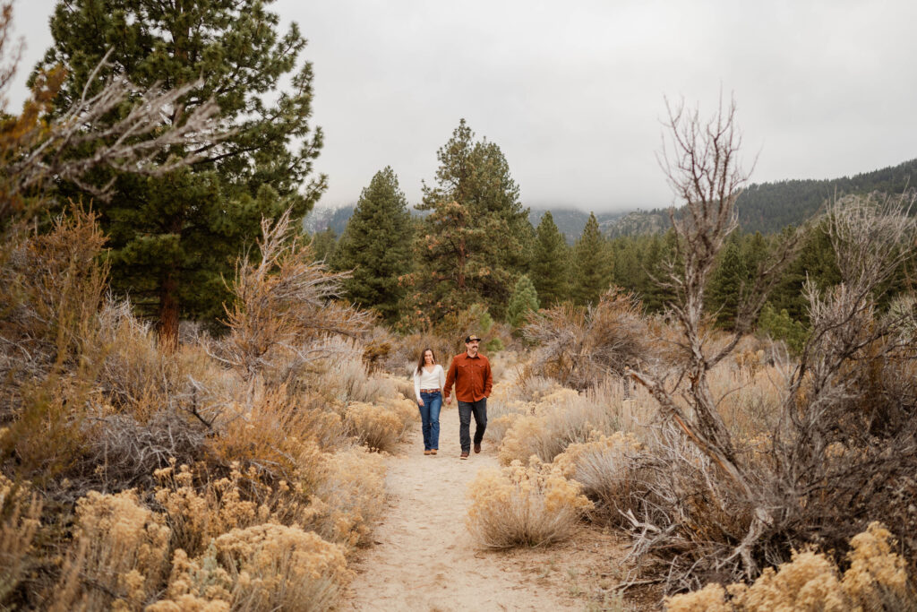 A couple walking in Washoe Valley, Nevada.